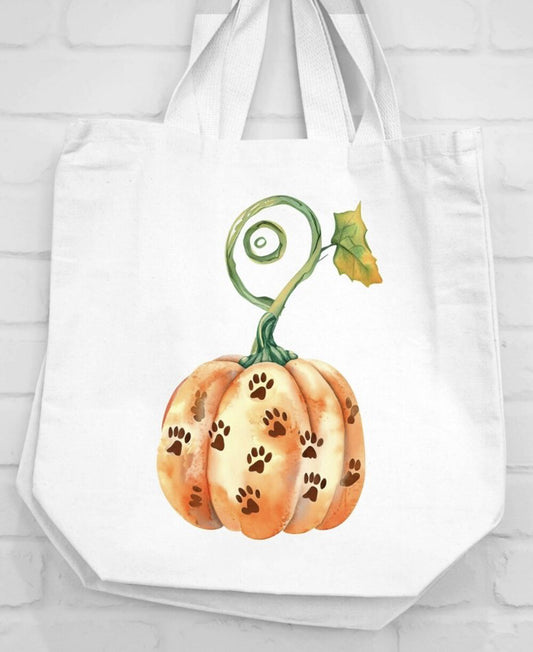 Pumpkin With Paw Prints Canvas Bag