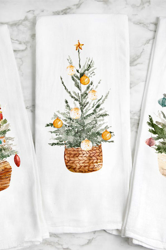 Christmas Tree With Gold & White Ornaments Tea Towel