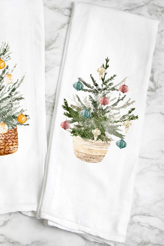 Christmas Tree With Pink & Blue Ornaments Tea Towel