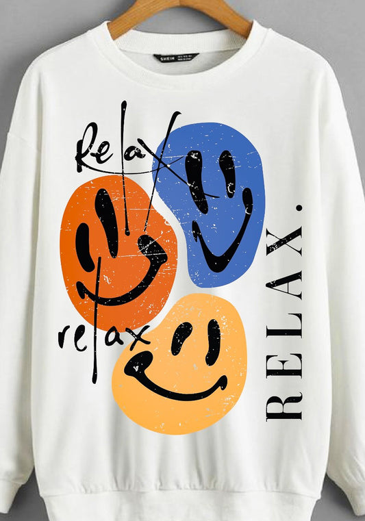Relax 3 Smiley Faced Crew Sweatshirt