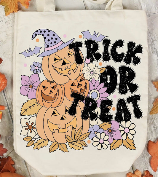 Trick Or Treat Jack-O-Lanterns & Flowers Tote Bag