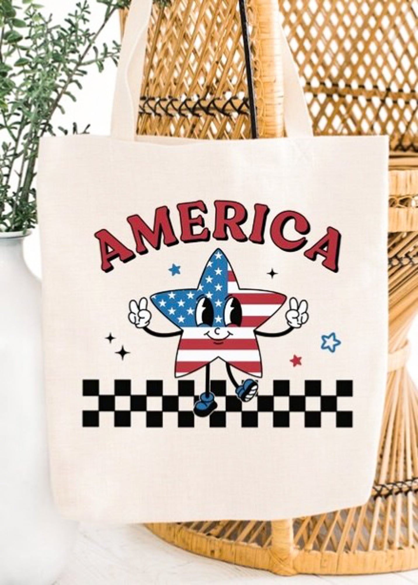 America With Patriotic Star Tote Bag