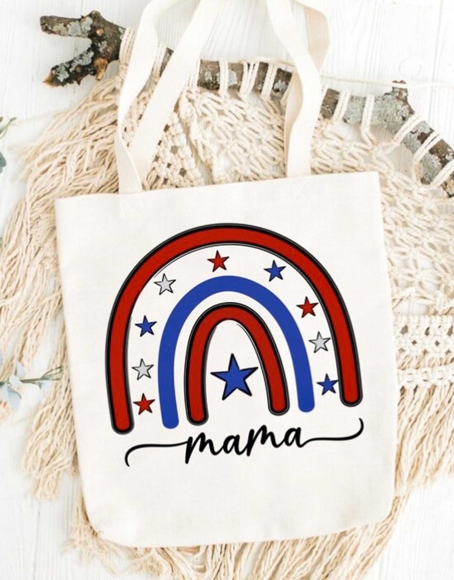 Mama With Patriotic Rainbow Tote Bag