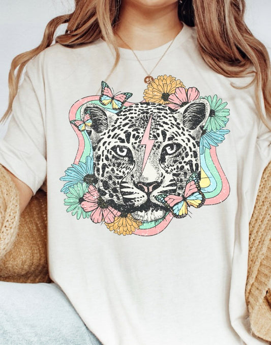 Tiger With Lightning Bolt & Flowers Tee