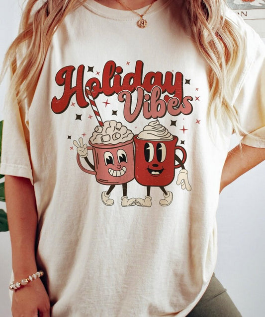 Holiday Vibes Hot Cocoa Cup Cartoons Tee