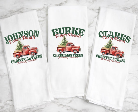 Personalized Vintage Family Christmas Tree Tea Towels