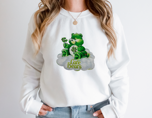 Vintage Style Good Luck Care Bear on Cloud Crew Sweatshirt or T Shirt: Youth & Adult