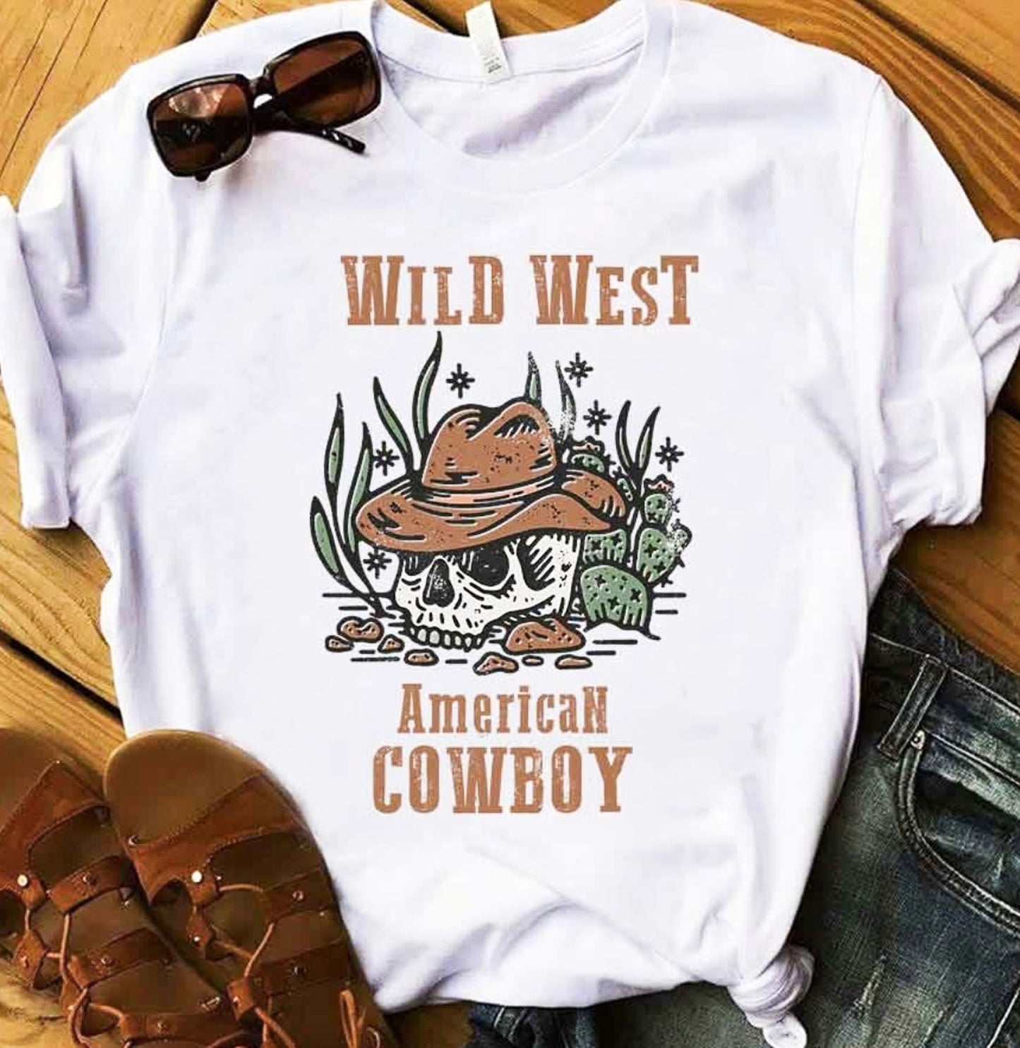 Wild West American Cowboy Skull Tee