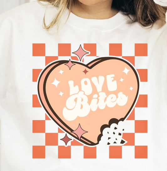 Love Bites Heart With Checkered Background Crew Sweatshirt