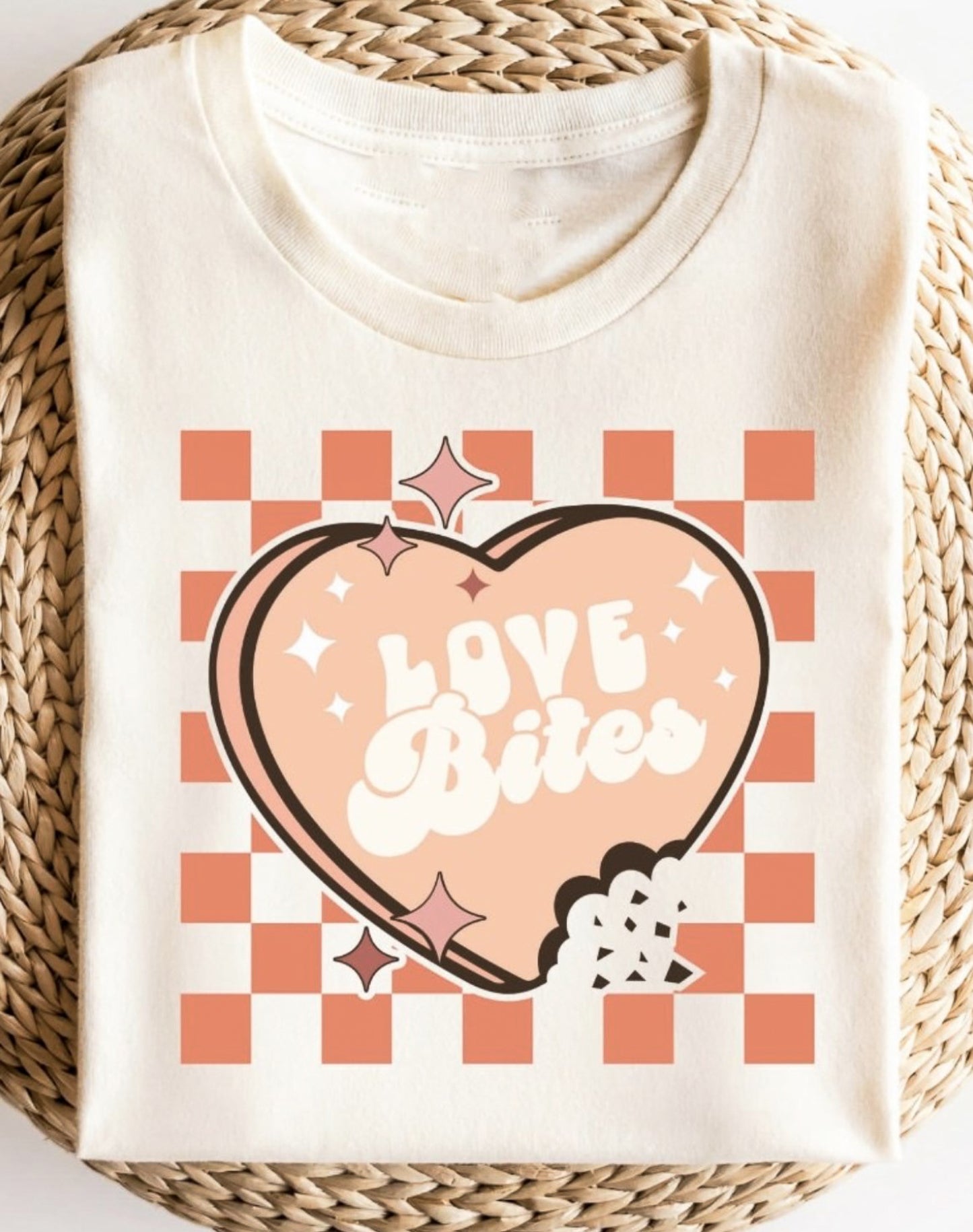 Love Bites Heart With Checkered Background Tee