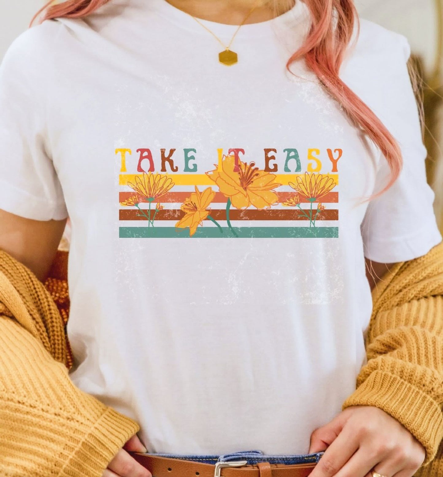Take It Easy With Stripes & Flowers Tee