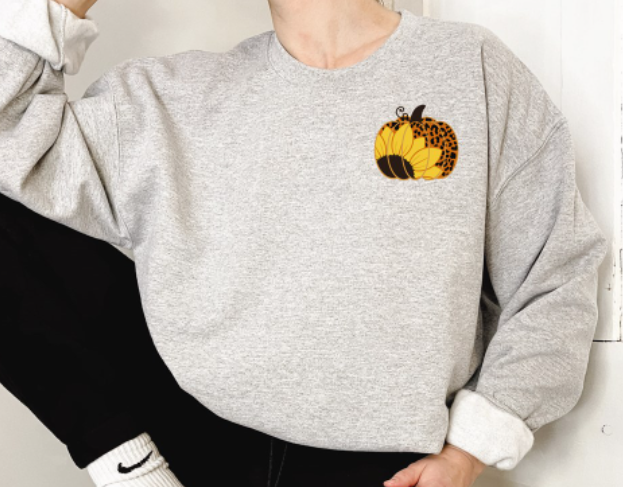 Leopard Print Pumpkin With Sunflower Crew Sweatshirt