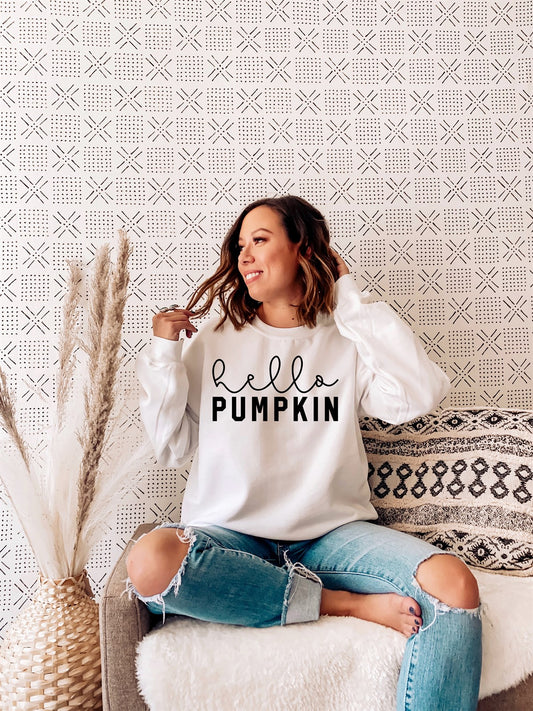 Hello Pumpkin Contrast Font Crew Sweatshirt