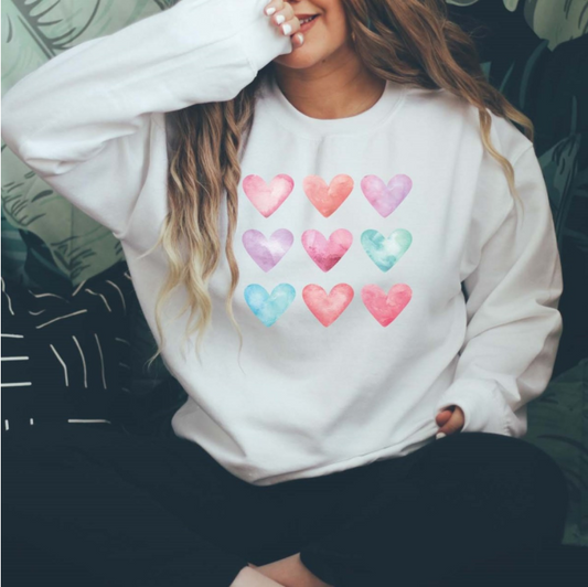 Watercolor Simple Hearts Crew Sweatshirt