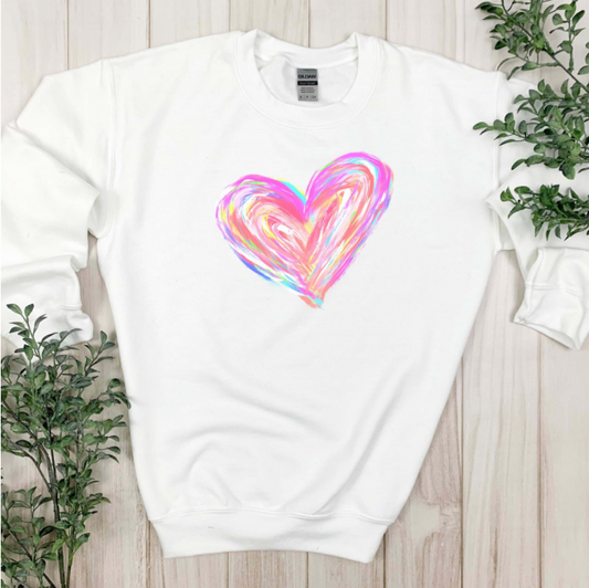 Watercolor Multi-Color Single Heart Crew Sweatshirt