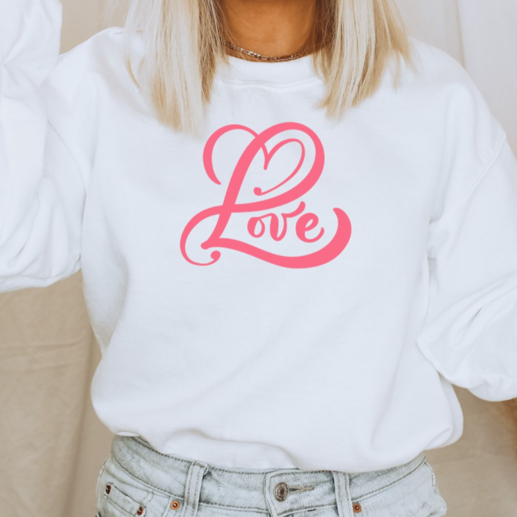 Pink Cursive Love Crew Sweatshirt