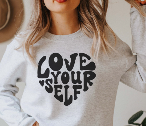 Love Yourself Heart Shaped Crew Sweatshirt