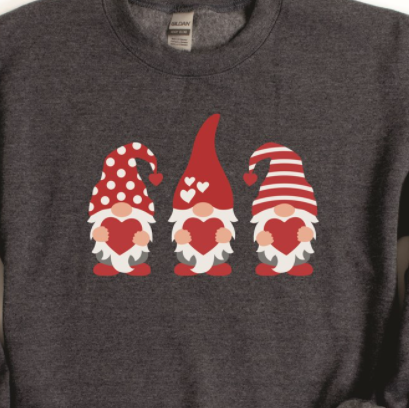 Valentine Gnomes With Stripe And Polka Dot Hats Crew Sweatshirt