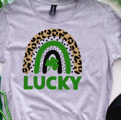 Lucky with Cheetah Print Rainbow Tee