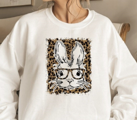 Bunny with Cheetah Glasses Crew Sweatshirt