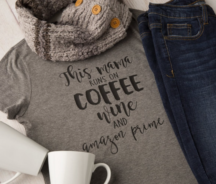 This Mama Runs On Coffee, Wine And Amazon Prime T-Shirt or Crew Sweatshirt