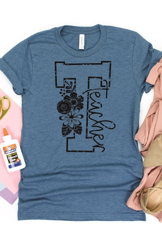 Teacher "T" With Flowers Tee