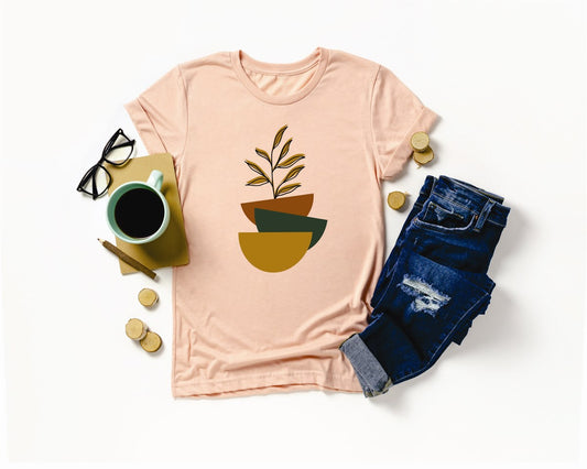 Abstract Fall Design With Leaves & Half Circles Tee