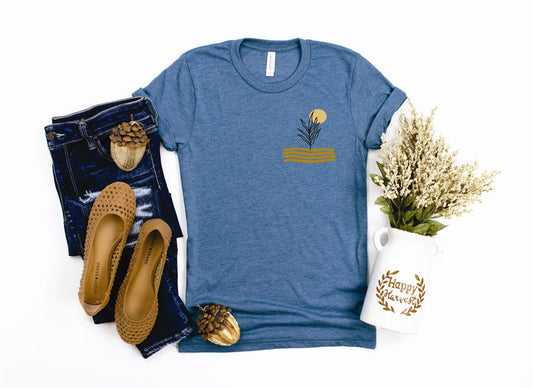 Abstract Fall Pocket Design With Plant & Sun Tee