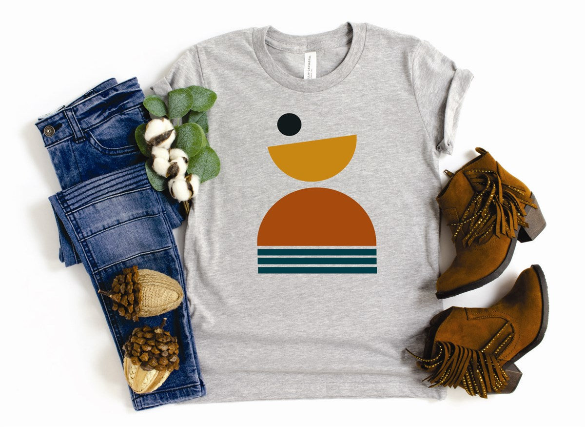 Abstract Fall Design With Small Circle & Half Circles Tee