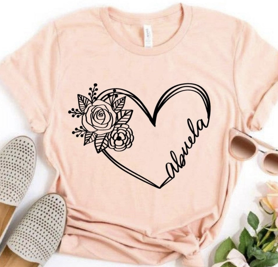 Custom Bella Mom Grandma Floral Heart Tees