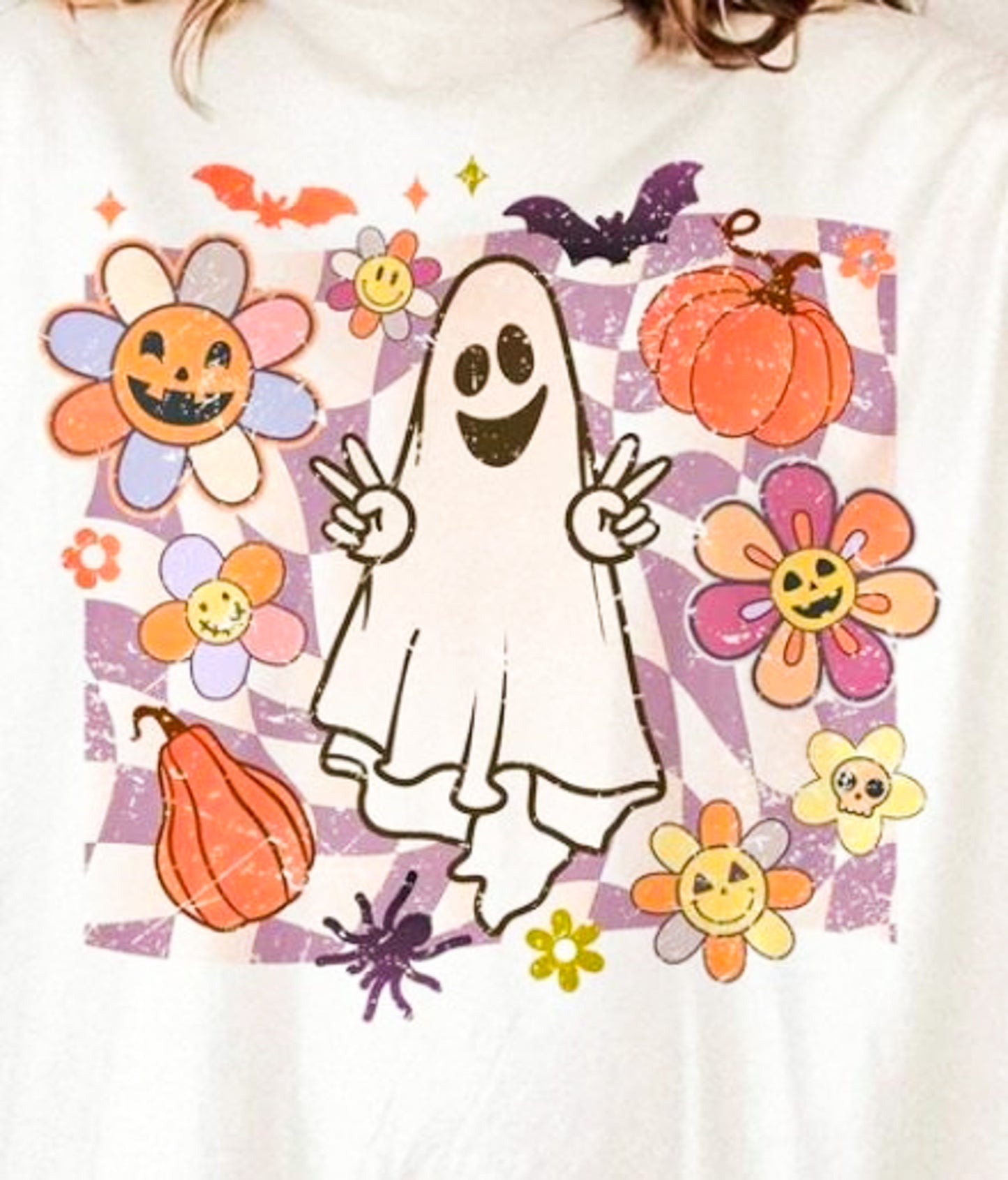 Retro Ghost With Peace Sign Tee