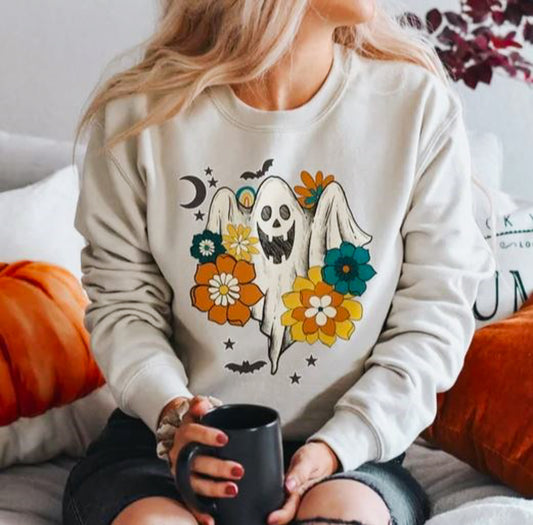 Ghost With Flowers Crew Sweatshirt