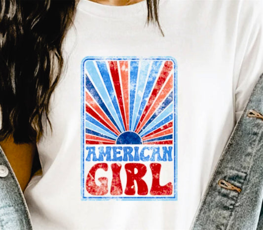American Girl Watercolor Patriotic Sun Tee