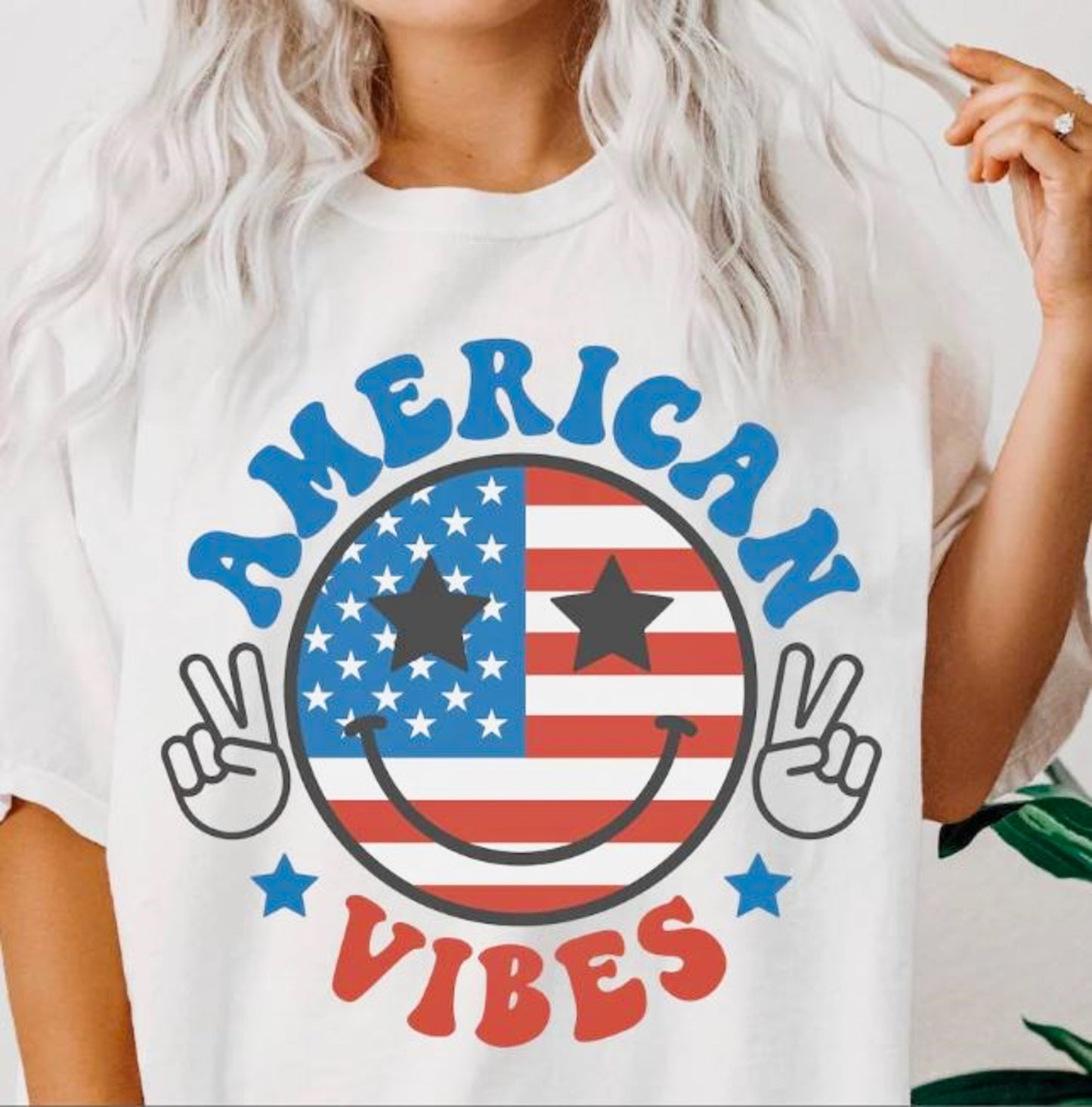 American Vibes Smiley Face & Peace Signs Tee