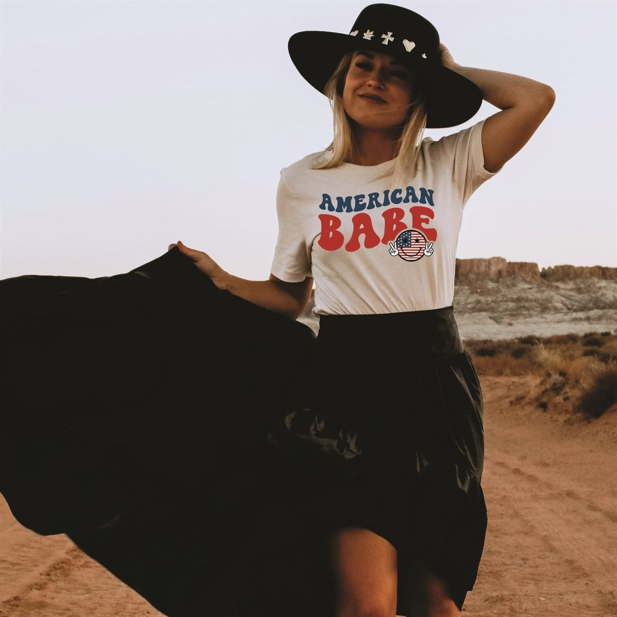 American Babe With Smiley Face & Peace Signs Tee