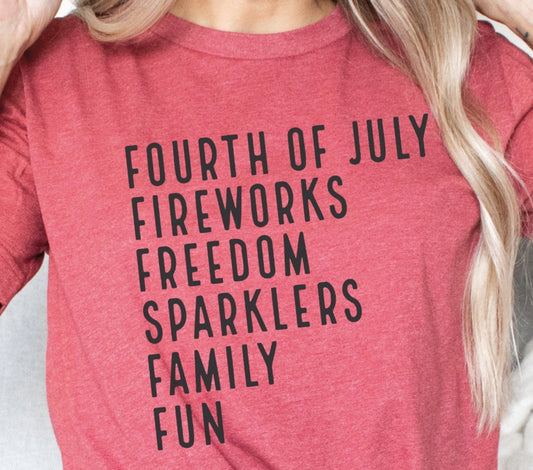 Fourth Of July Fireworks Freedom Sparklers Family Fun T-Shirt or Crew Sweatshirt