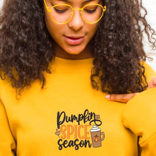 Pumpkin Spice Season Embroidered Crew Sweatshirt