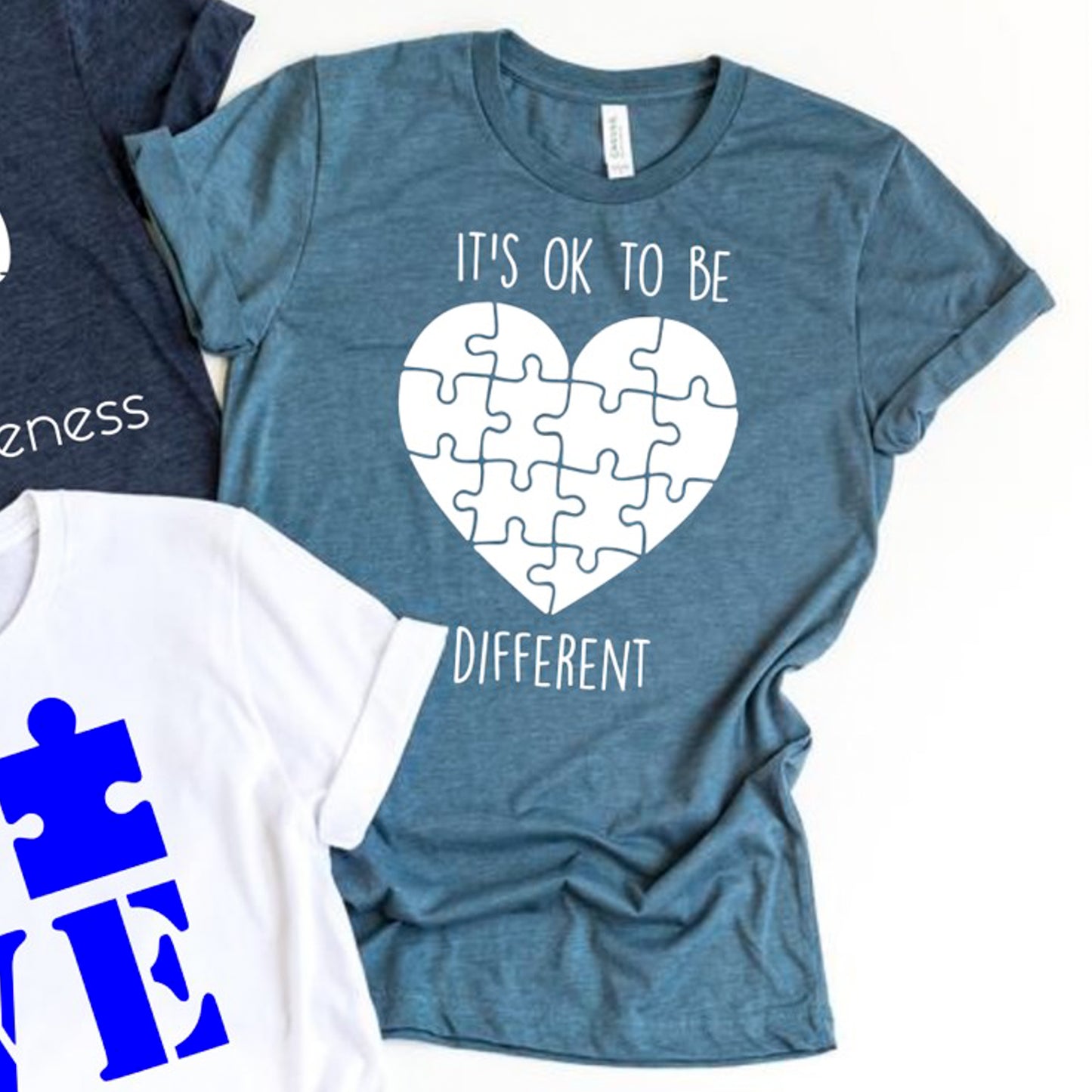 It's Ok To Be Different Puzzle Heart T-Shirt or Crew Sweatshirt