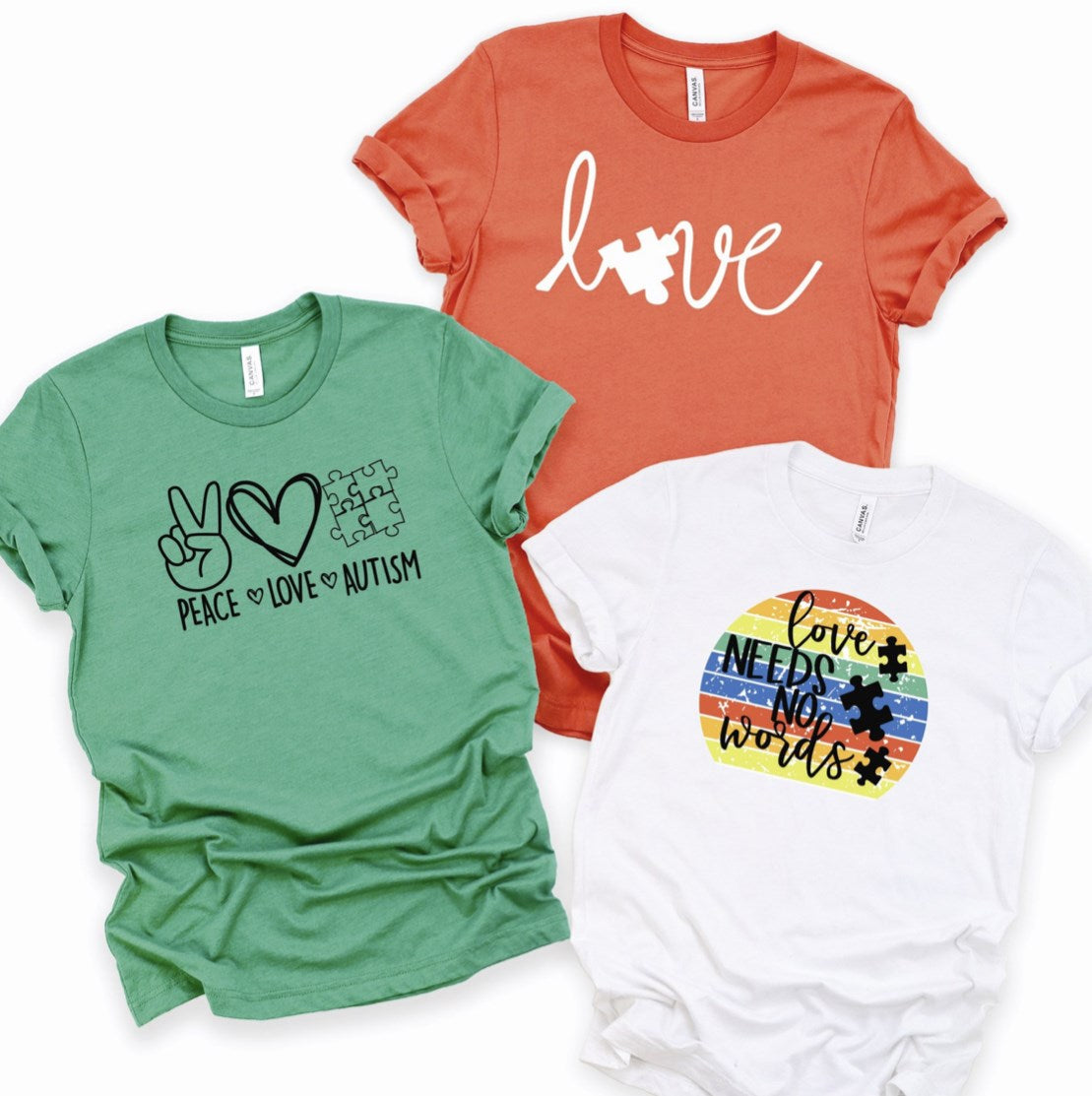 Peace Love Autism T-Shirt or Crew Sweatshirt
