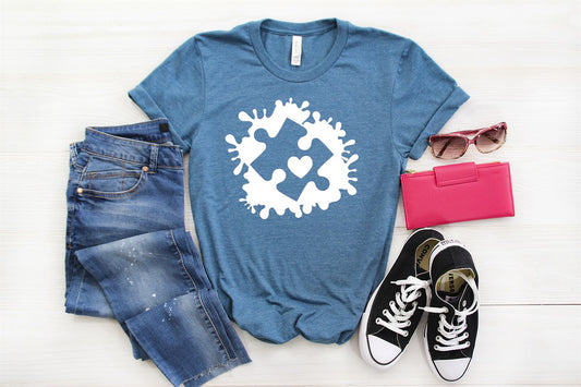 Puzzle Piece With Heart T-Shirt or Crew Sweatshirt
