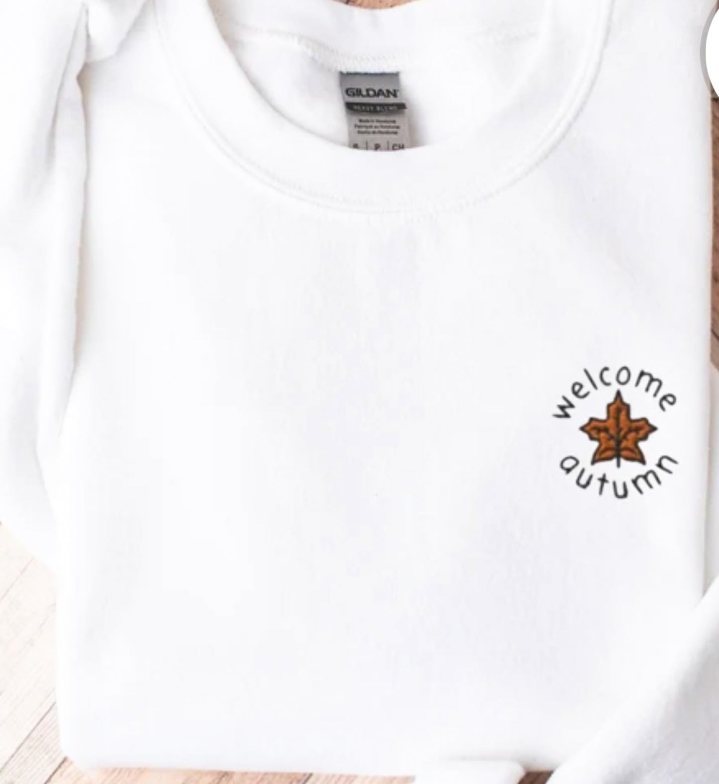 Welcome Autumn Pocket Embroidered Crew Sweatshirt