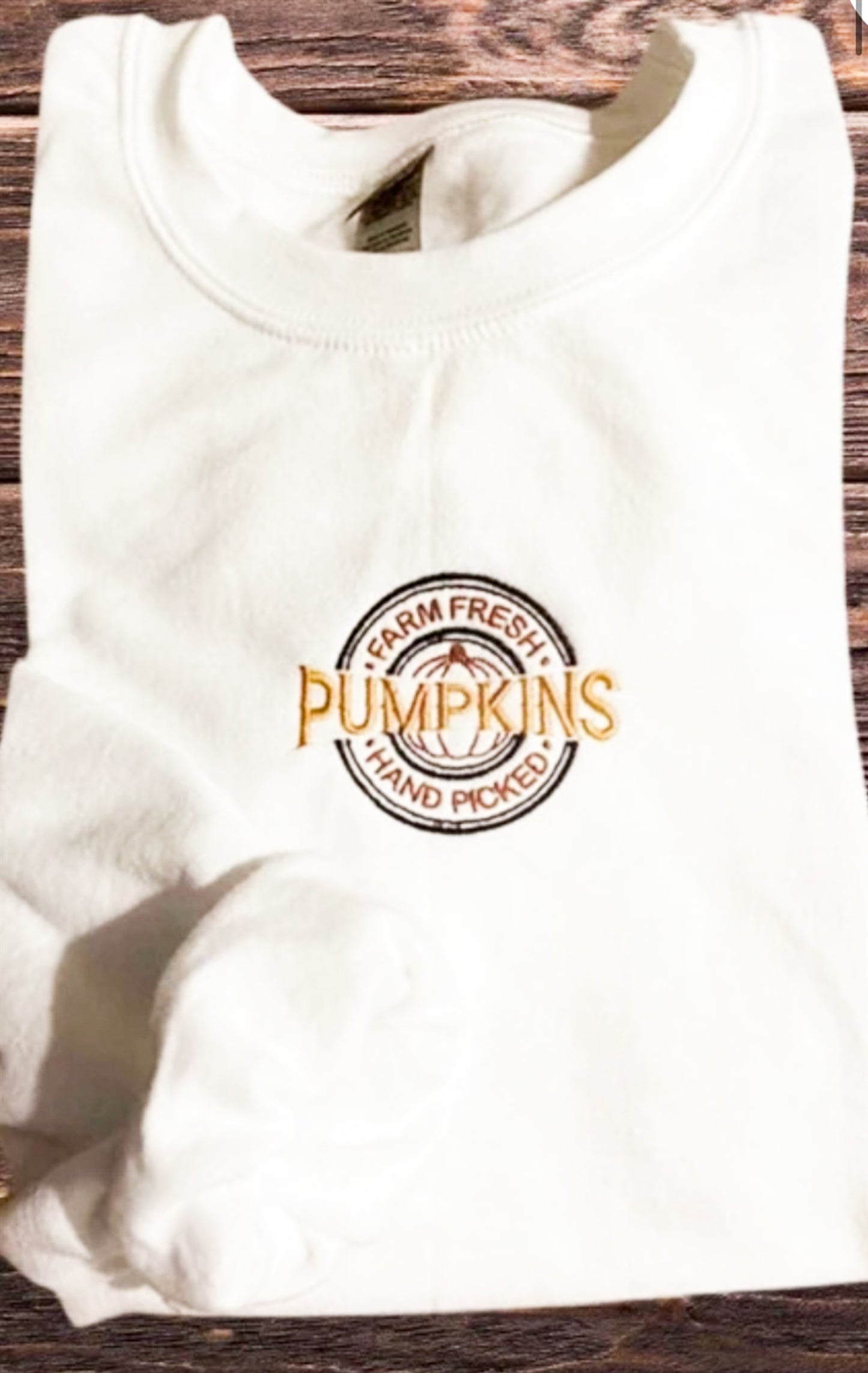 Farm Fresh Hand Picked Pumpkins Embroidered Crew Sweatshirt