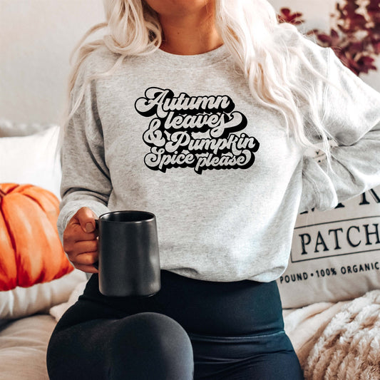 Autumn Leaves & Pumpkin Spice Please Retro T-Shirt Crew Sweatshirt