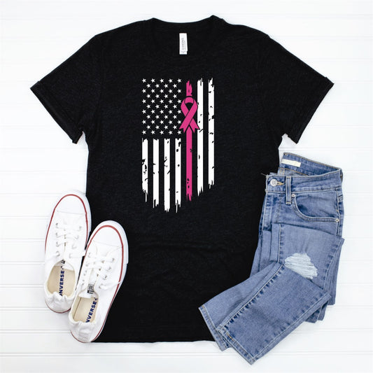 Breast Cancer American Flag Tee