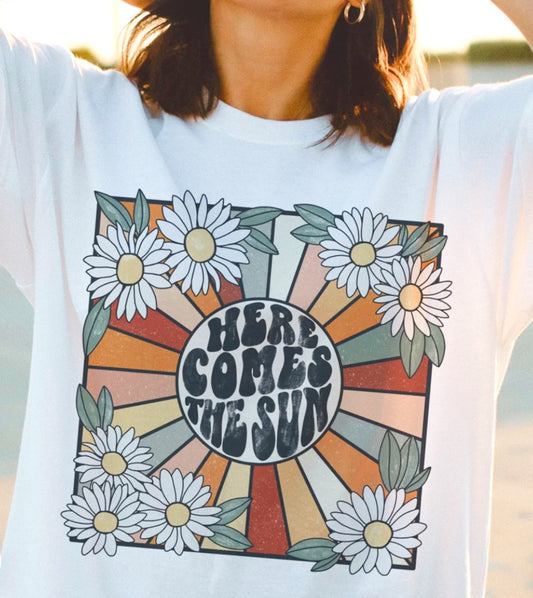 Here Comes The Sun Flower Vintage T-Shirt or Crew Sweatshirt