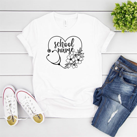 School Nurse With Heart Stethoscope Tee