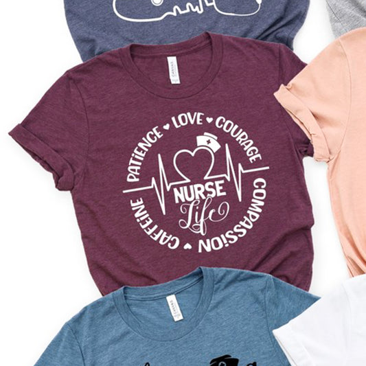 Nurse Life: Patience, Love, Courage, Compassion, Caffeine Tee