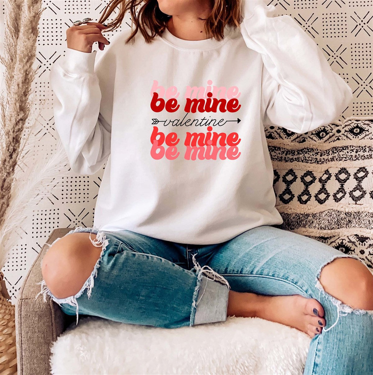Be Mine (Stacked) Valentine with Arrow Crew Sweatshirt