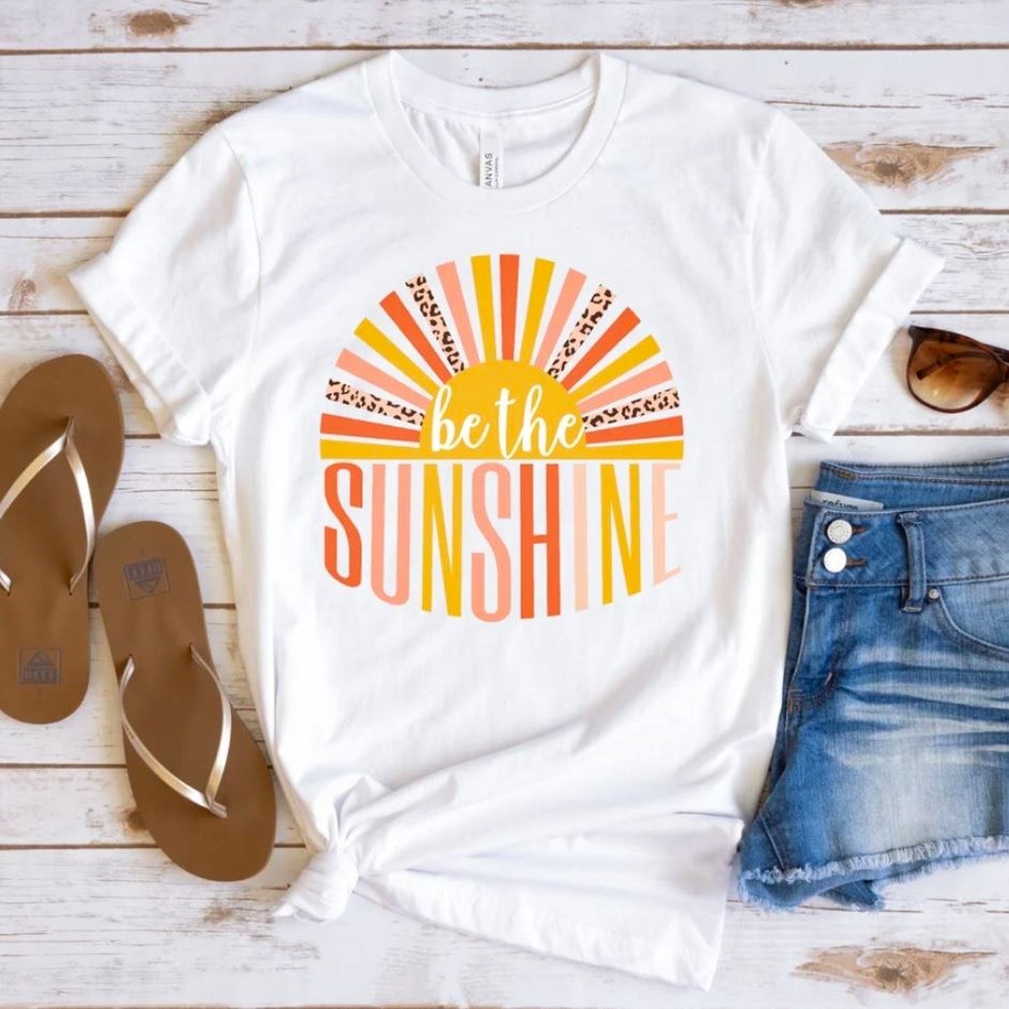 Be The Sunshine With Cheetah & Multicolor Sun Rays Tee