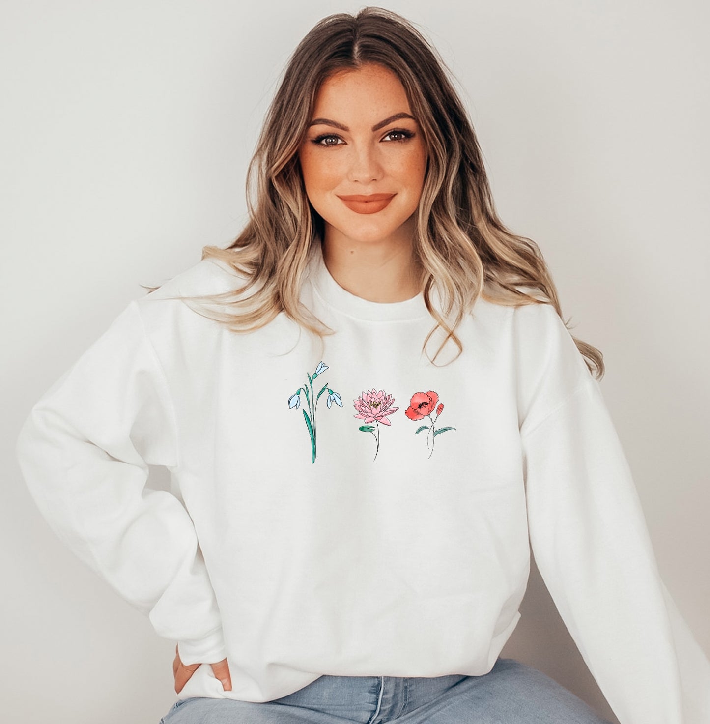 Custom Birth Month Floral Crew Sweatshirts